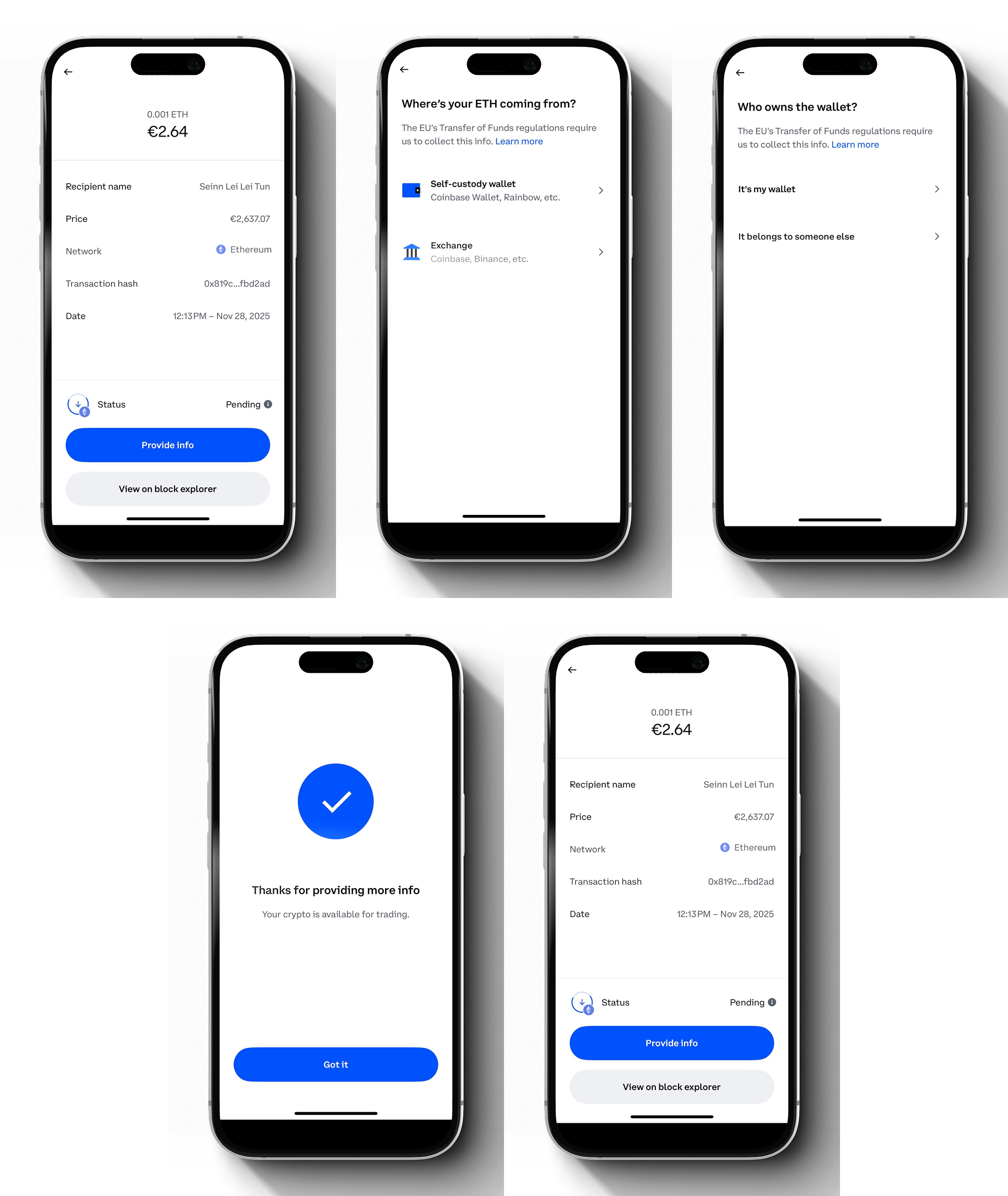 Confirm arrival in Coinbase