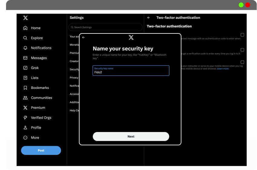 Passkey on X account​