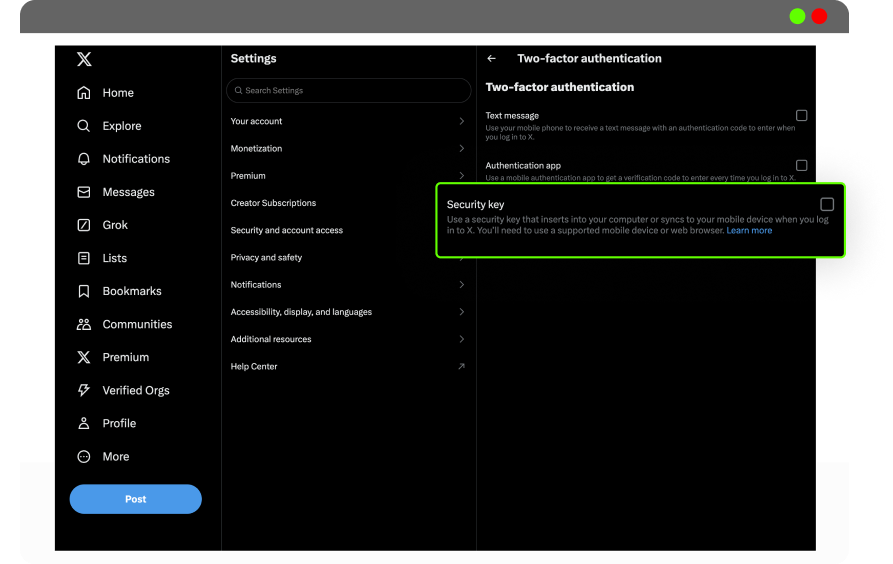 Passkey on X account​