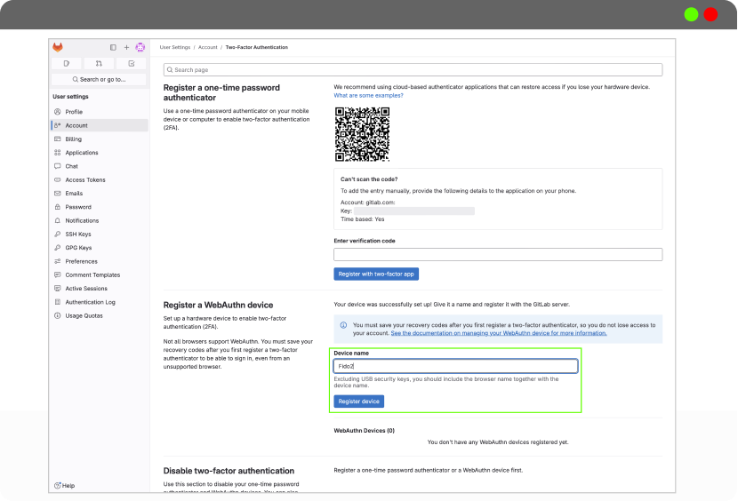 Cryptnox FIDO2 card for Gitlab account