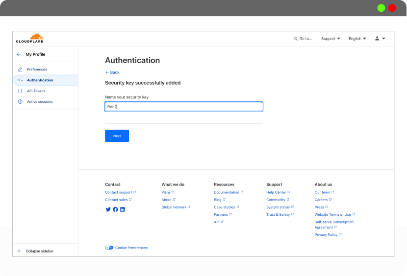 Cryptnox FIDO2 card for Cloudflare account