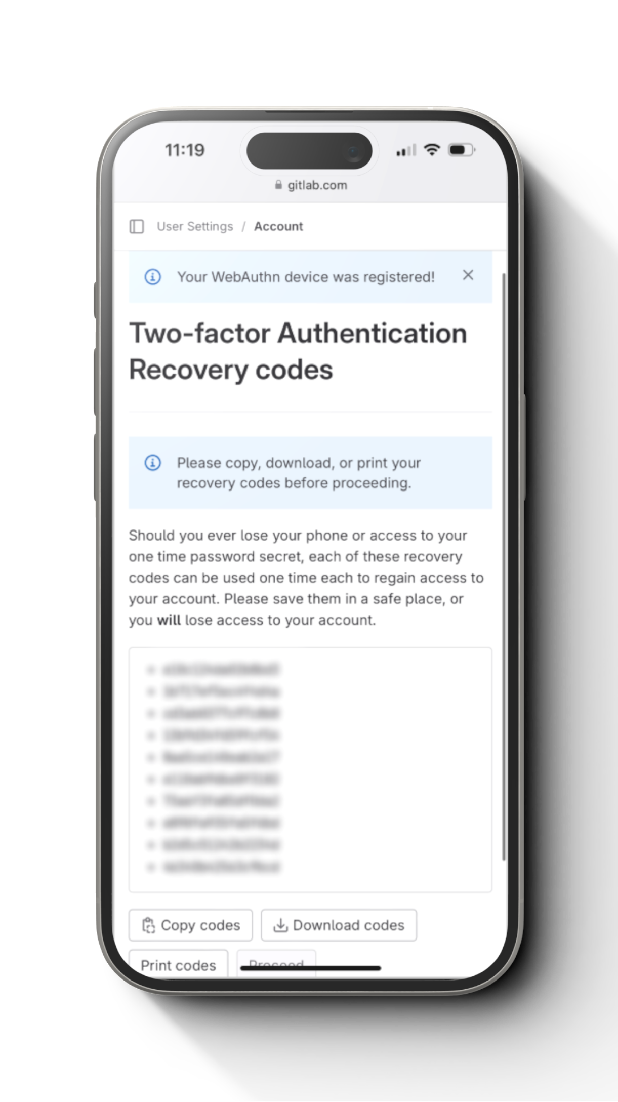 Step 2 setup Cryptnox FIDO2 card for Gitlab account mobile tutorial screenshot
