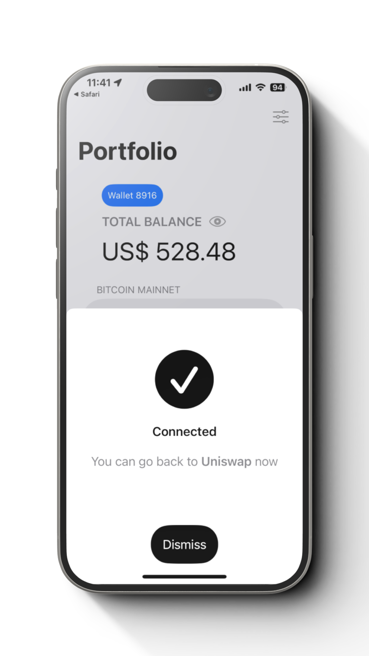 Step 10 tutorial screen for WalletConnect on your Mobile Phone Browser