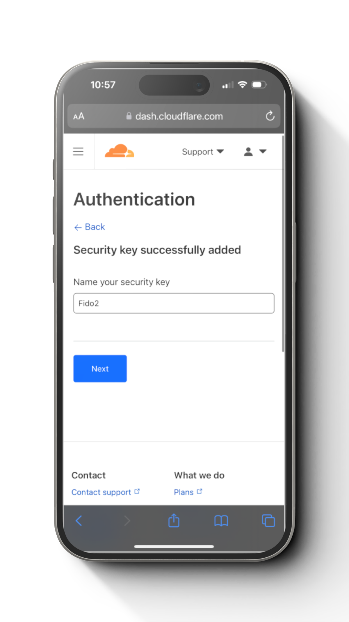 Step 1 to setup Cryptnox FIDO2 card for Cloudflare account mobile on a phone