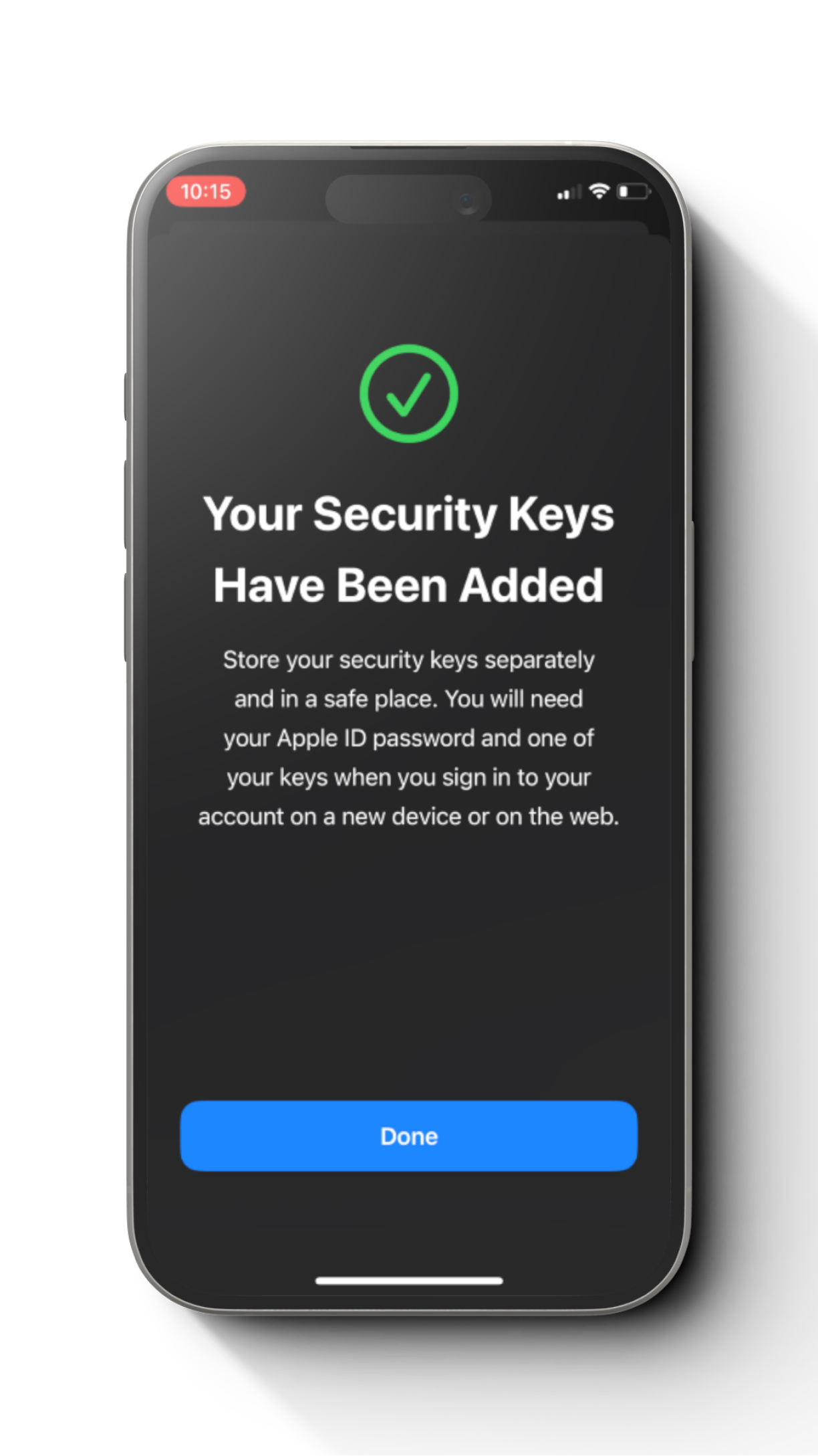 Step 19 starting screen for passkey on iPhone Apple ID security setup
