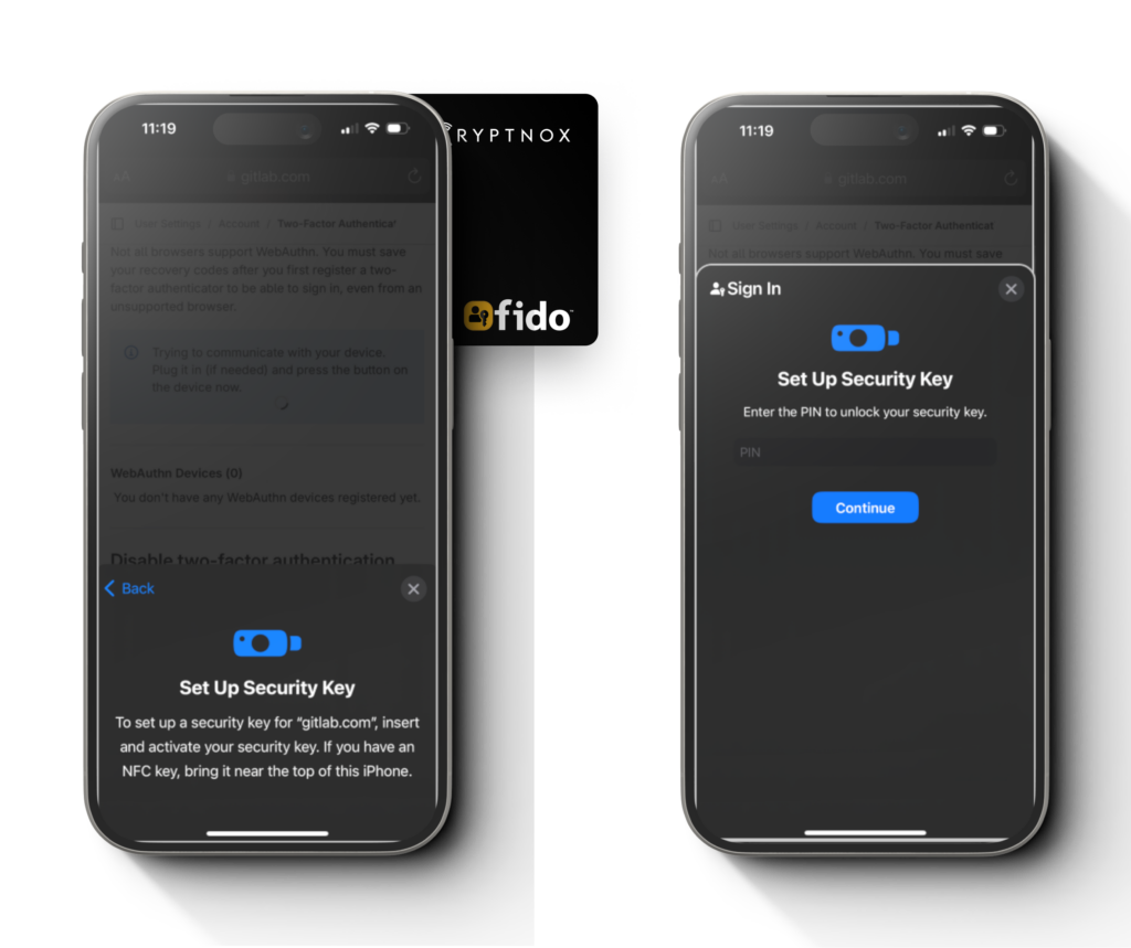 Step 4 setup Cryptnox FIDO2 card for Gitlab account mobile tutorial screenshot