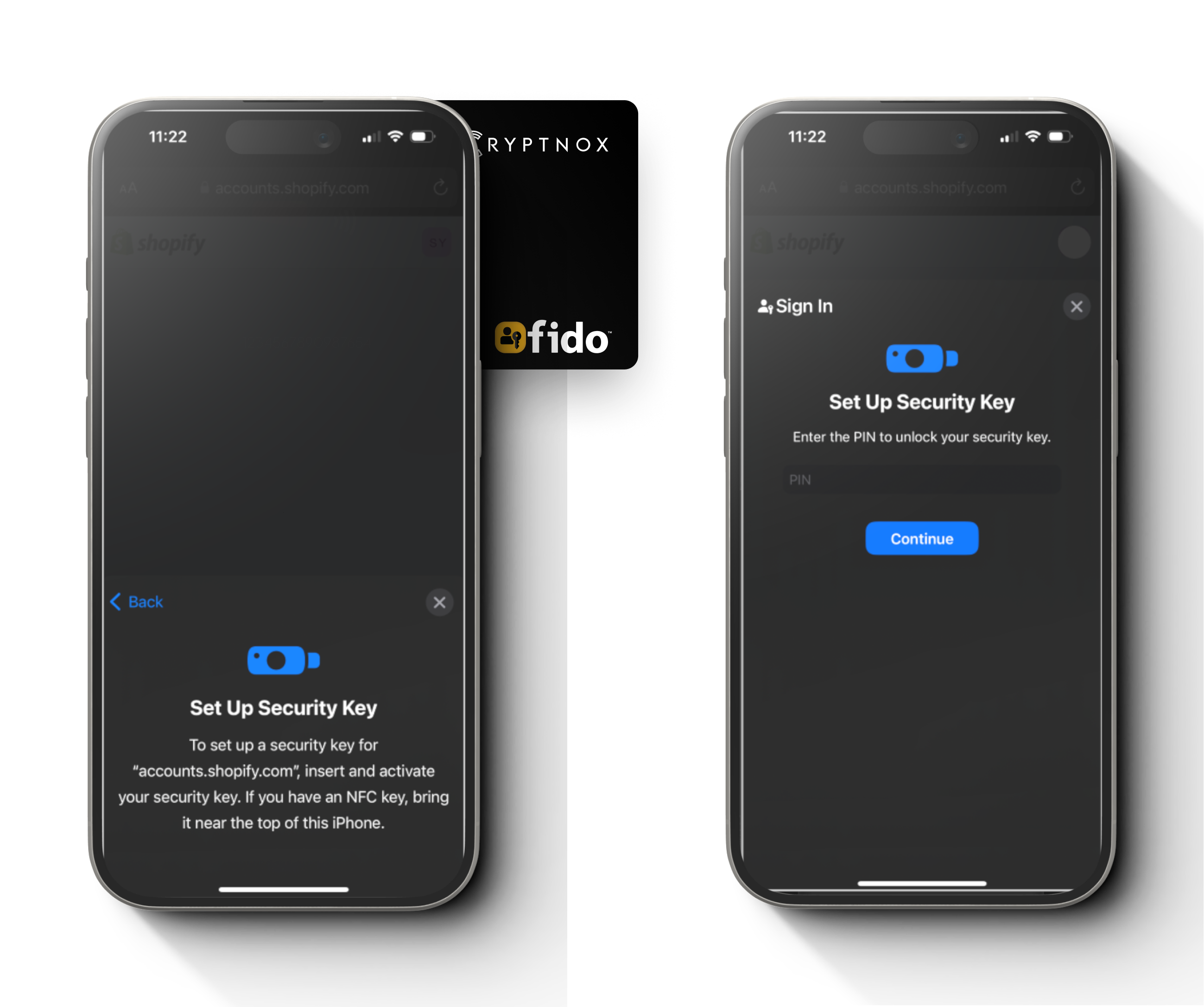 Step 5: Cryptnox FIDO2 card Shopify mobile setup account screen