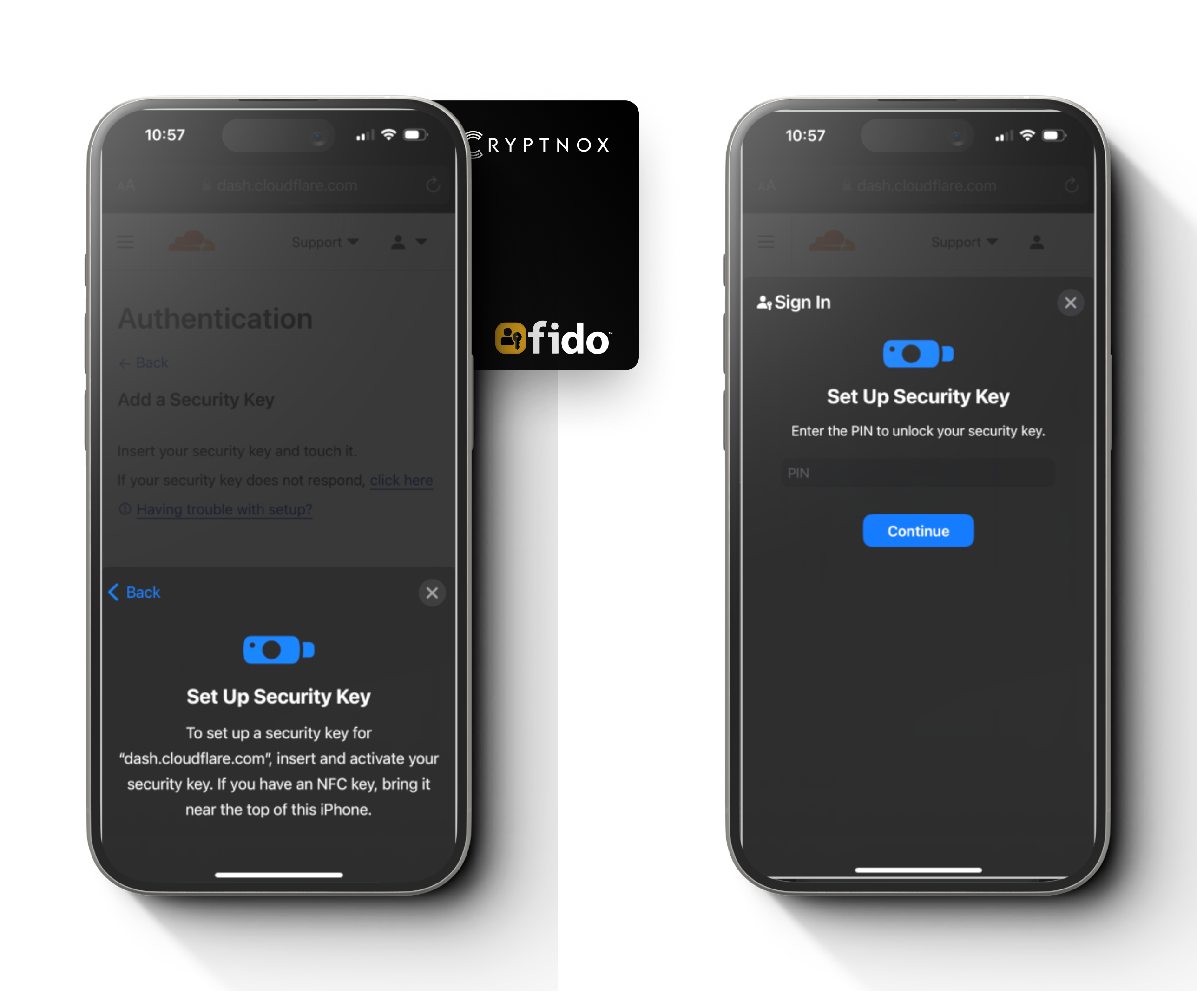 Step 4 to setup Cryptnox FIDO2 card for Cloudflare account mobile with prompt