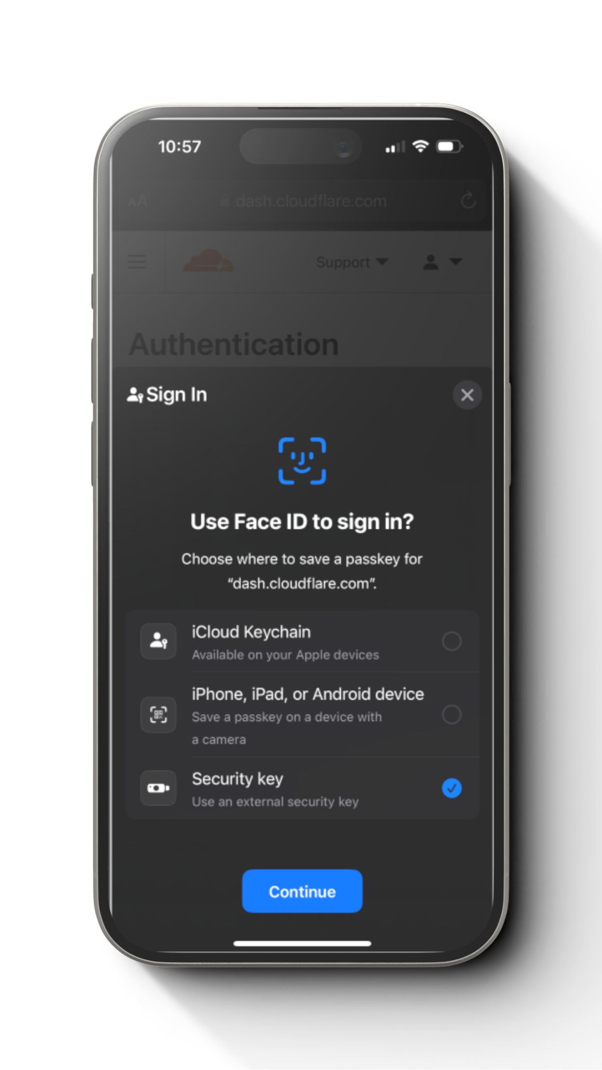 Step 3 to setup Cryptnox FIDO2 card for Cloudflare account mobile in the flow