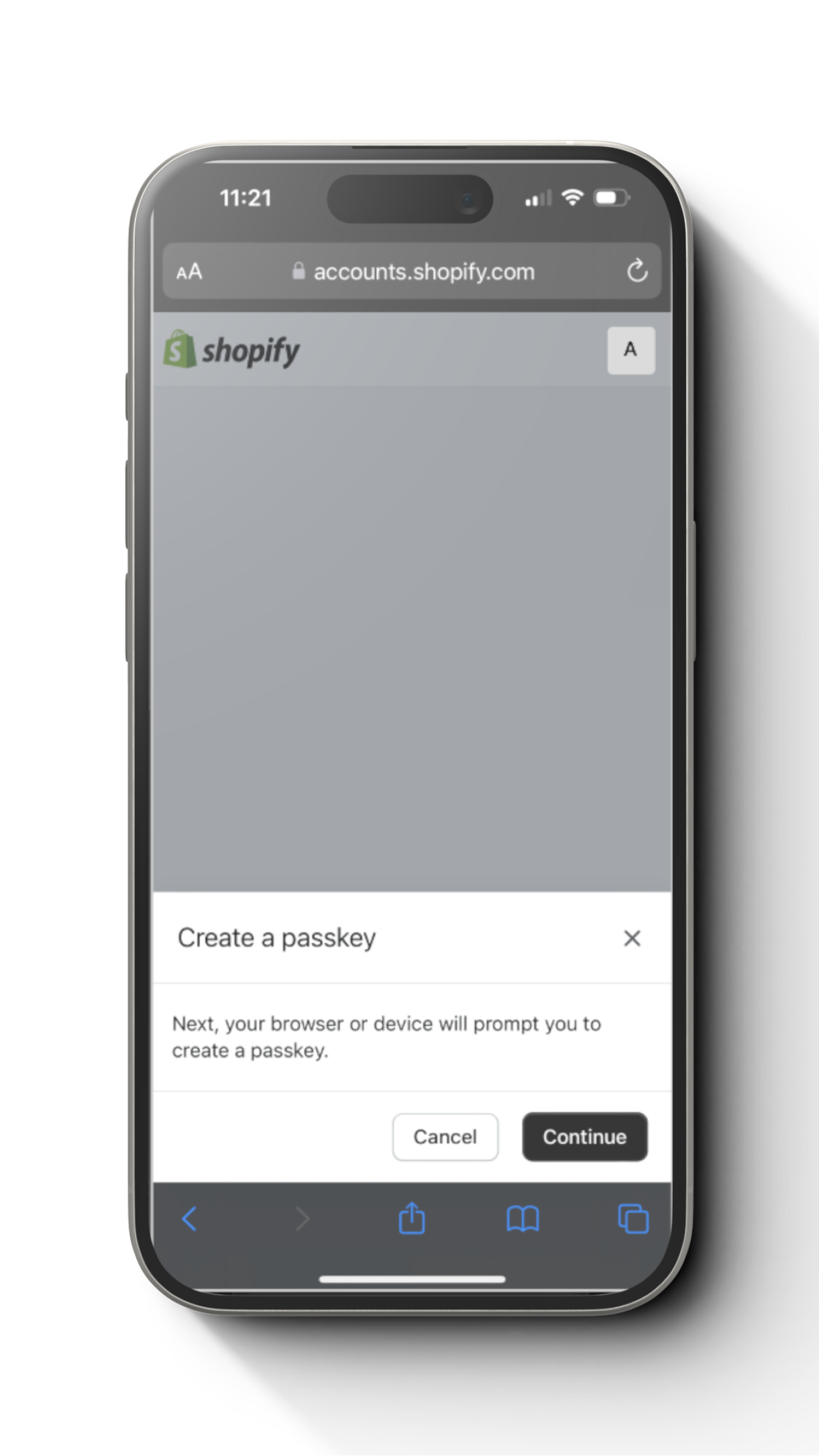 Step 4: Cryptnox FIDO2 card Shopify mobile setup shown on phone