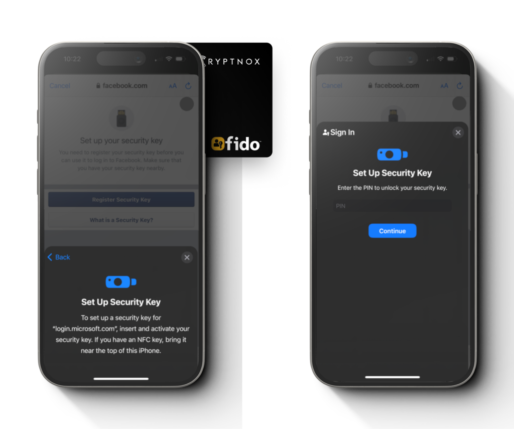Step 8 screen for setup Cryptnox FIDO2 card for Facebook account mobile
