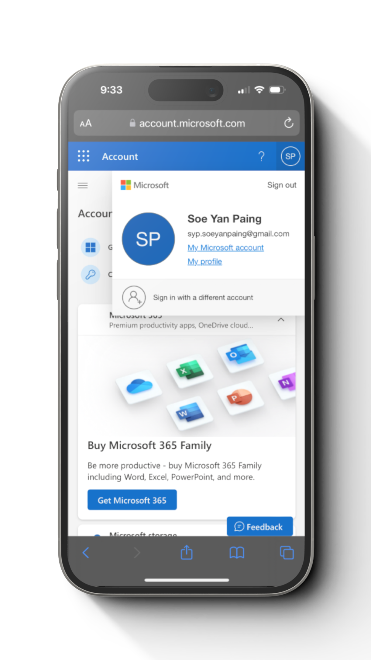 Microsoft account page
