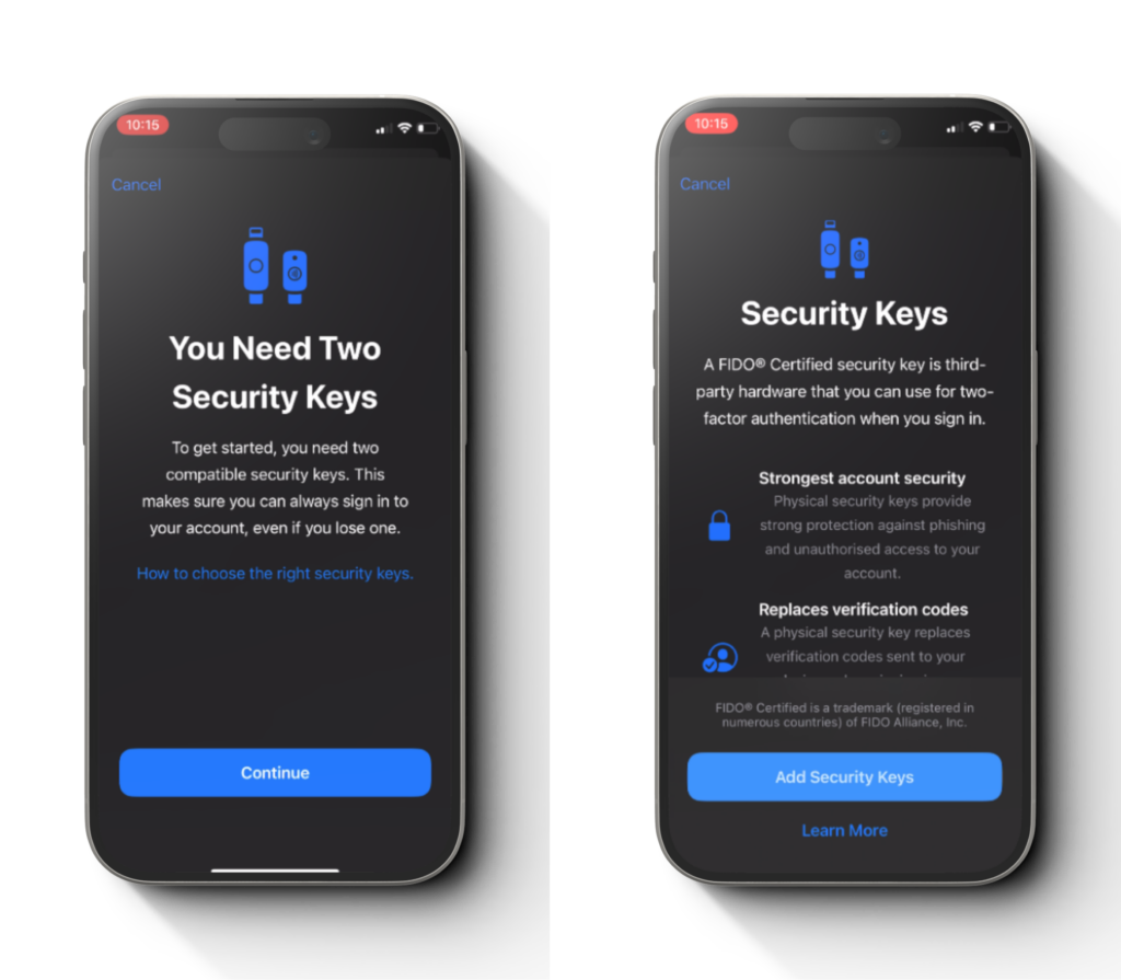 Step 26 final security keys screen for passkey on iPhone Apple ID setup