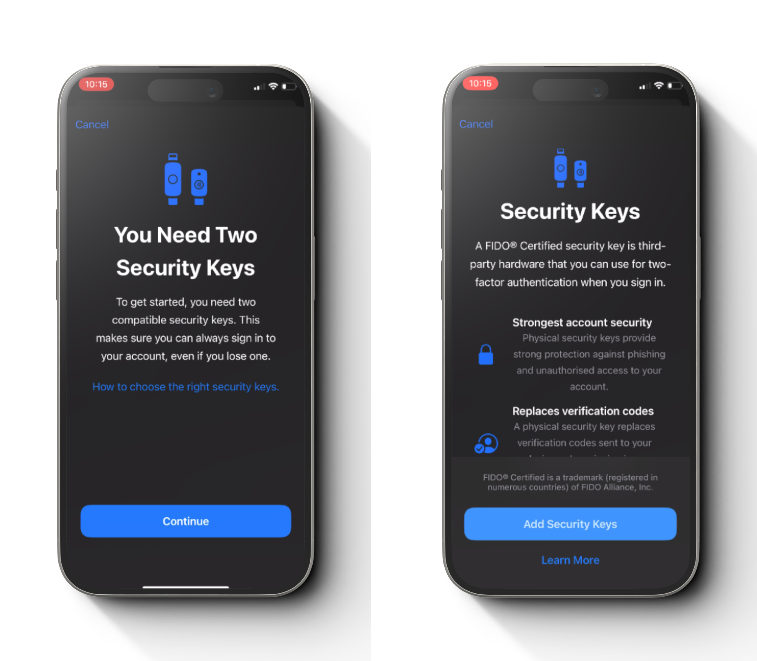 Step 26 final security keys screen for passkey on iPhone Apple ID setup