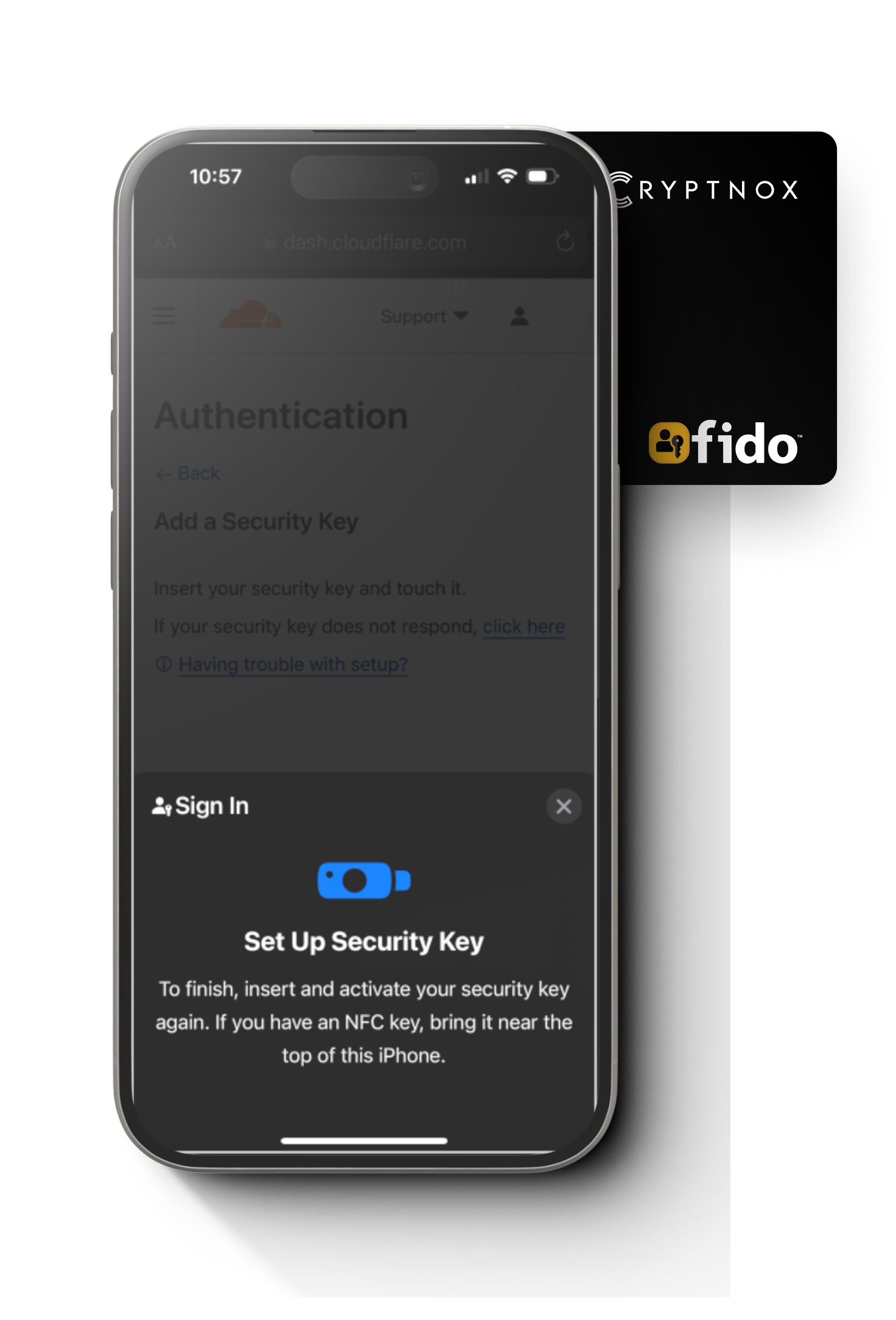 Step 6 to setup Cryptnox FIDO2 card for Cloudflare account mobile confirmation