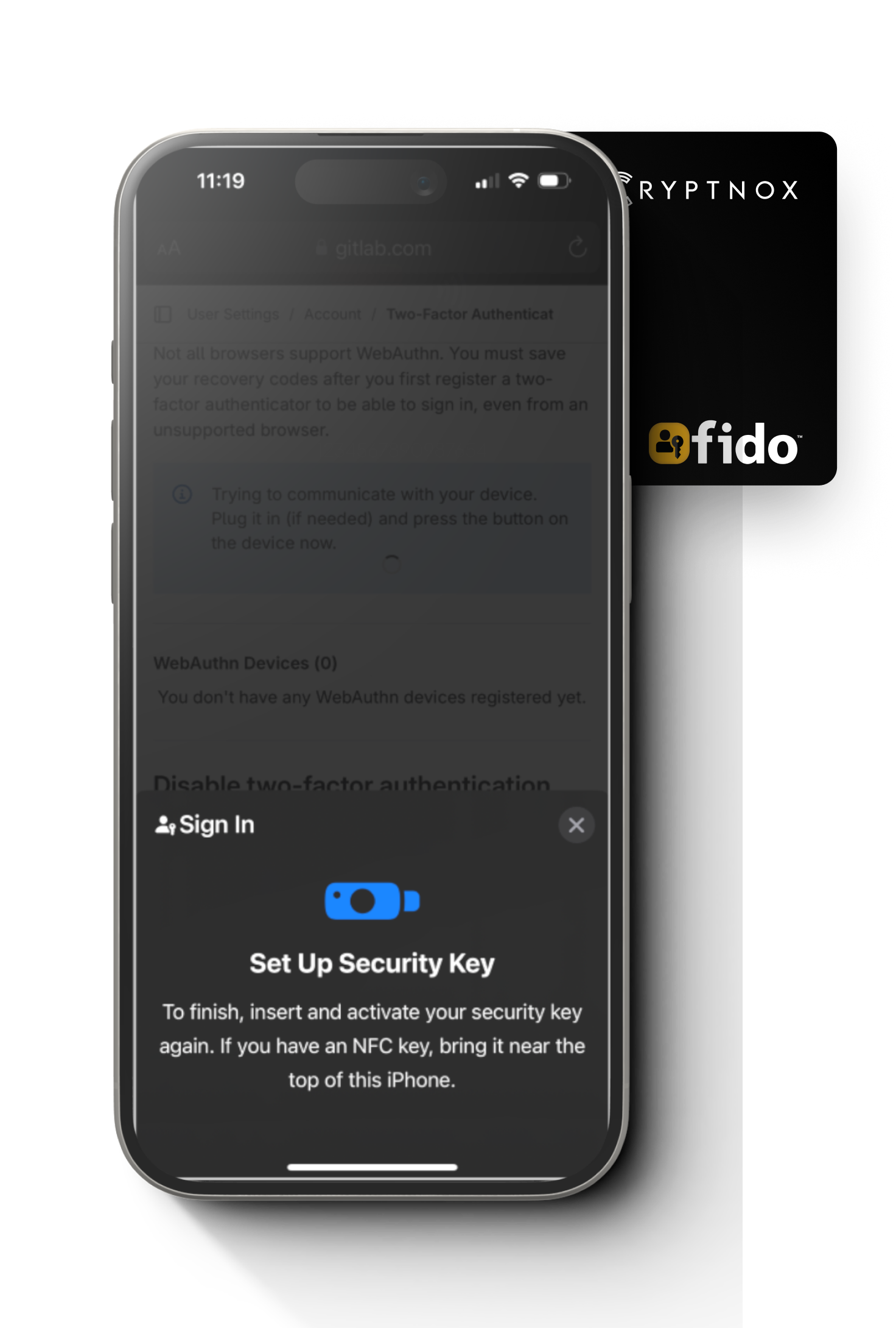 Step 5 setup Cryptnox FIDO2 card for Gitlab account mobile tutorial screenshot