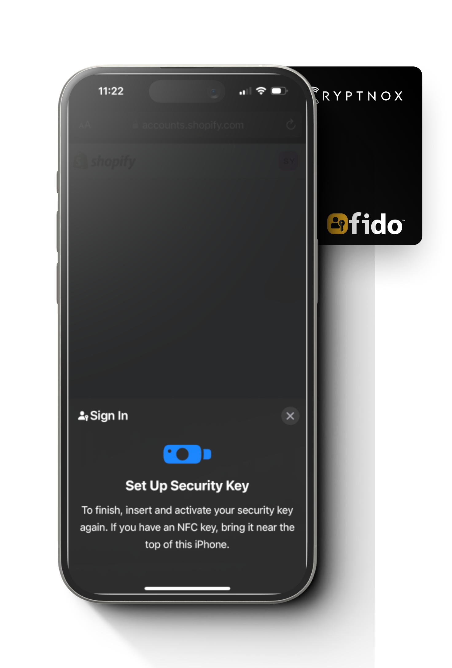Step 6: Cryptnox FIDO2 card Shopify mobile setup confirmation screen