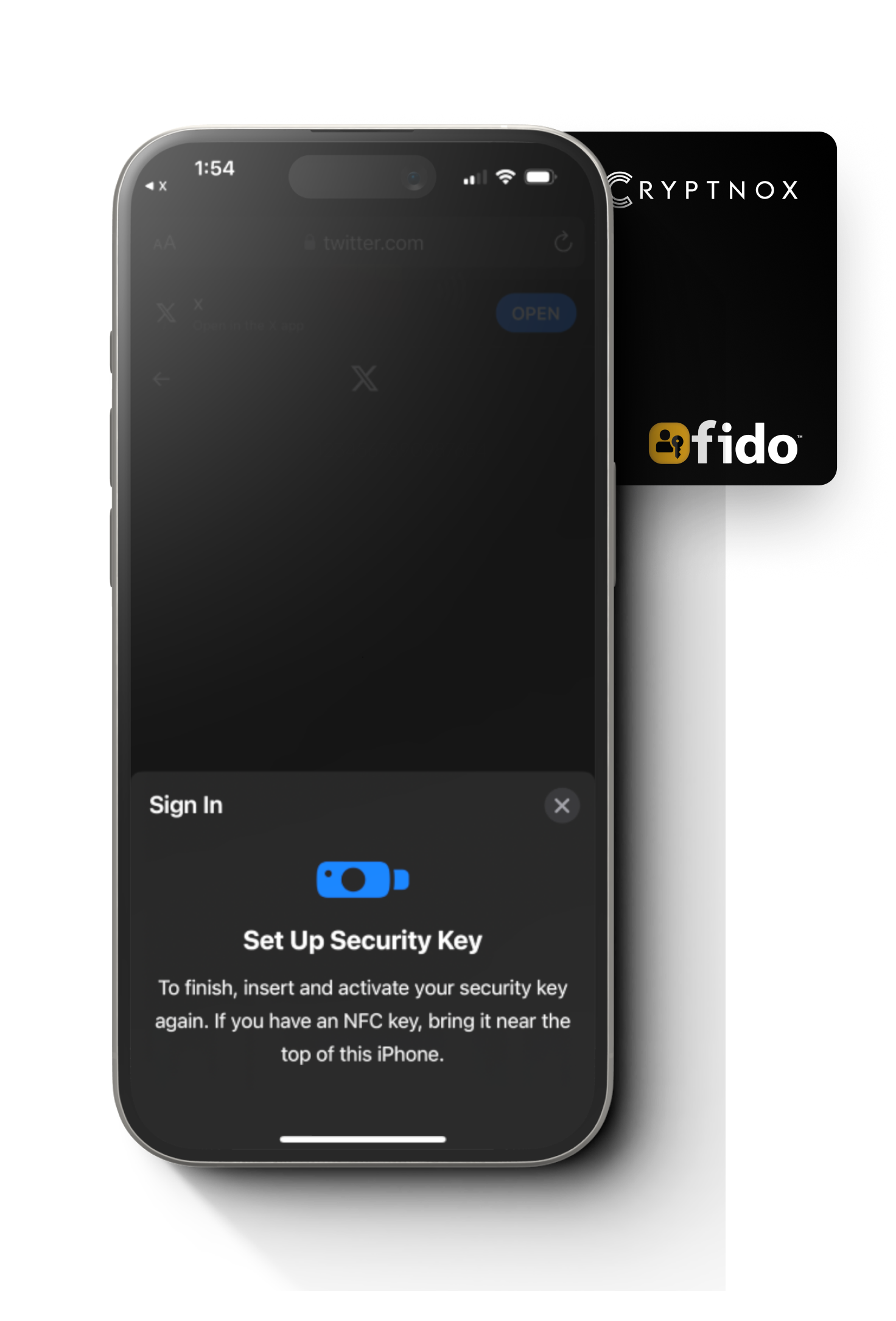 Step 6: X security settings screen for a security key on X account using a FIDO2 card
