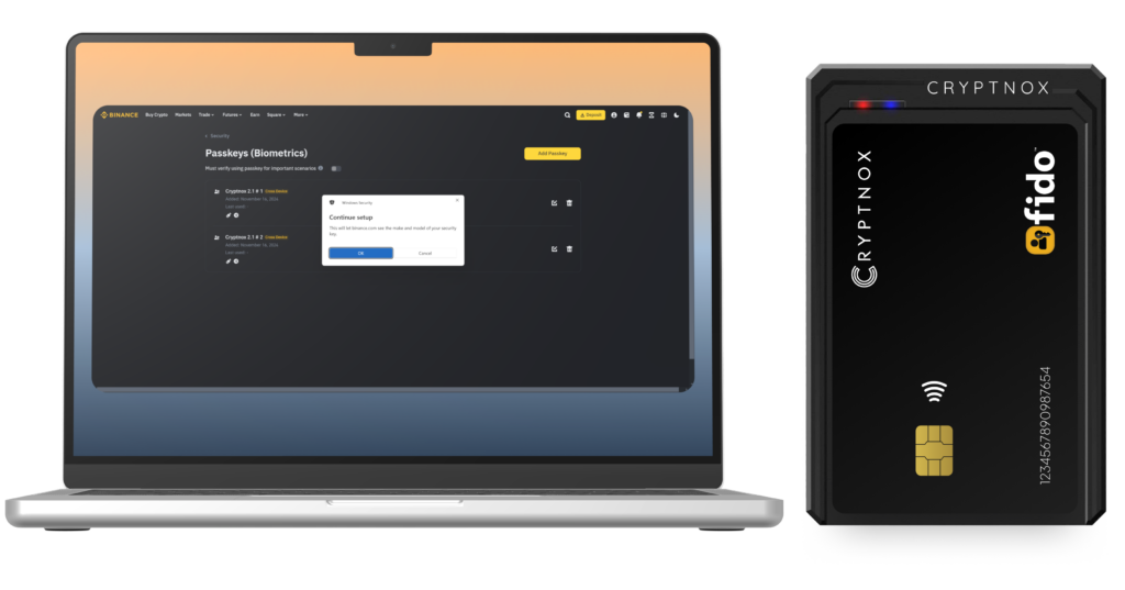 Step 15, choose sign-in with a passkey on Binance account