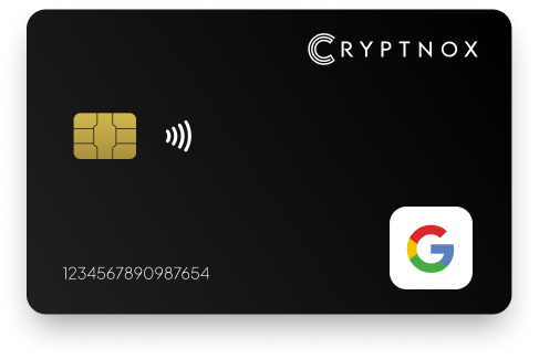 CRYPTNOX smart card with chip, contactless icon, and Google