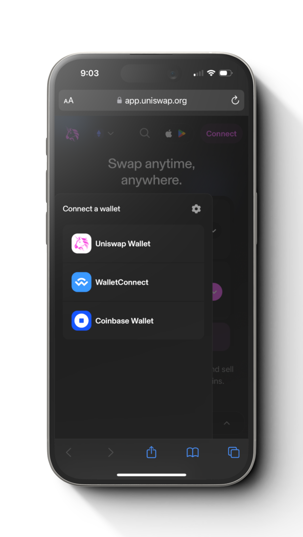 Step 8 tutorial screen for WalletConnect on your Mobile Phone Browser