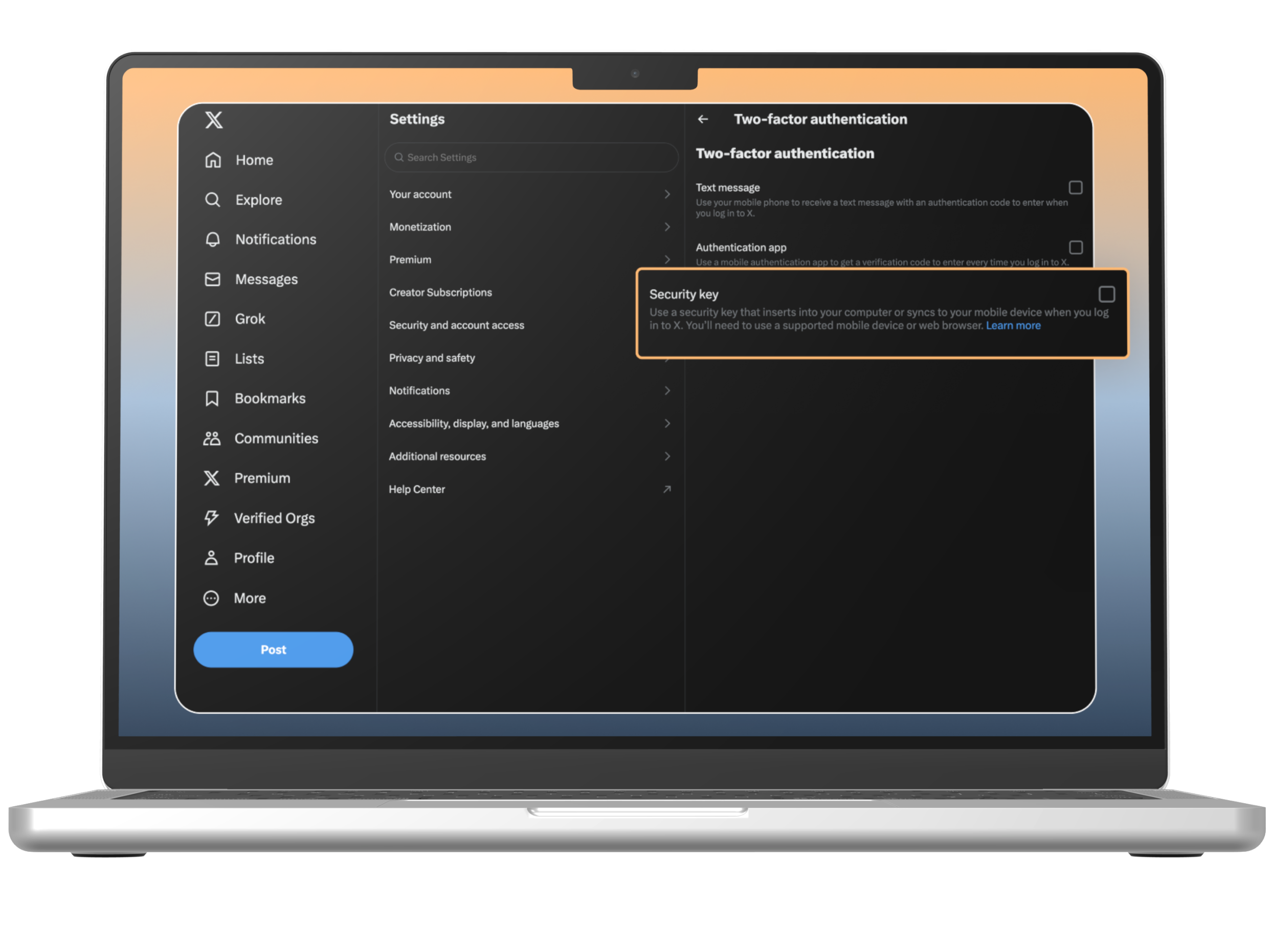 Step 23 saves the new credential to set a passkey on X account.