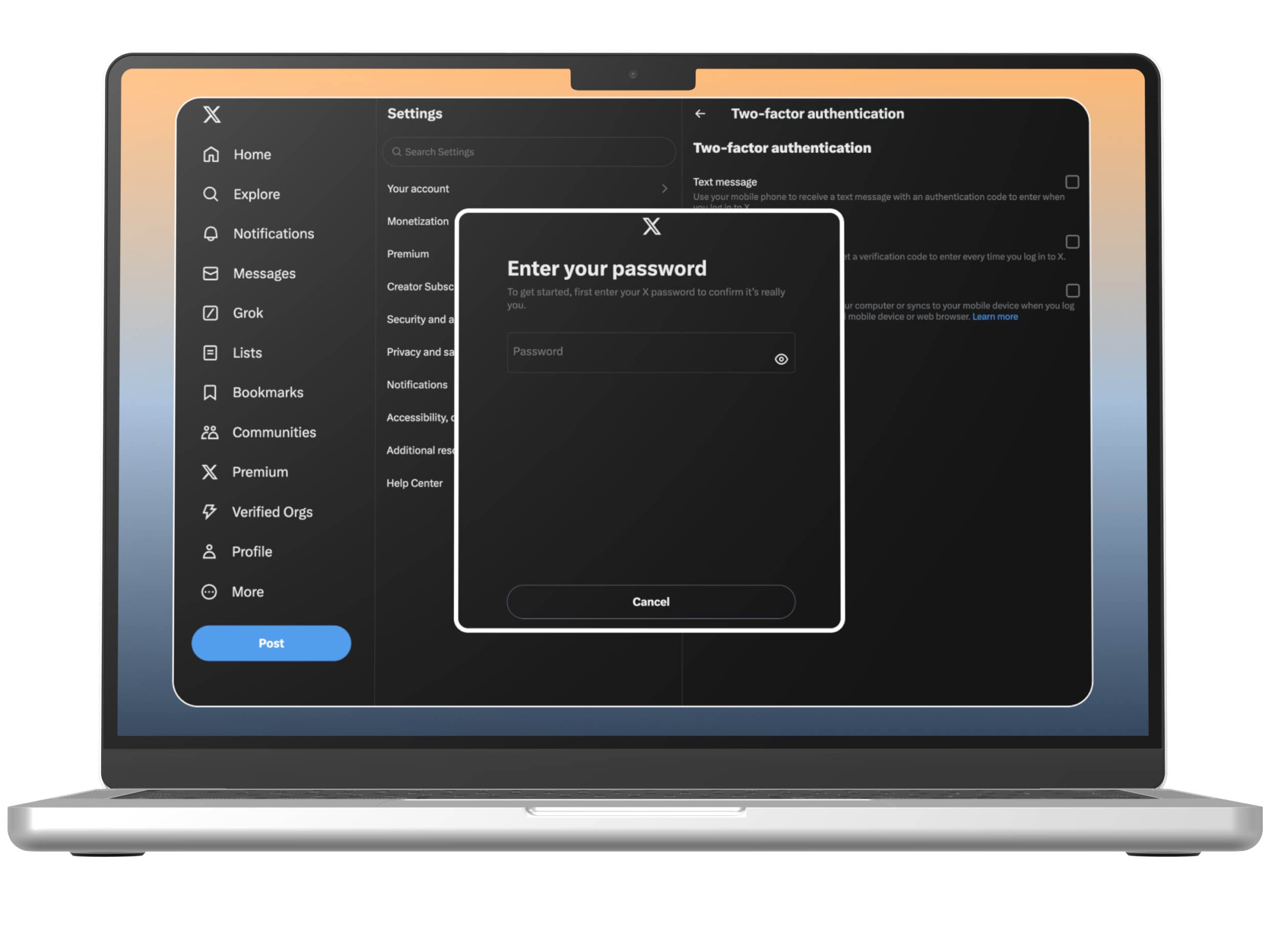 Step 24 confirms the credential is active to set a passkey on X account.
