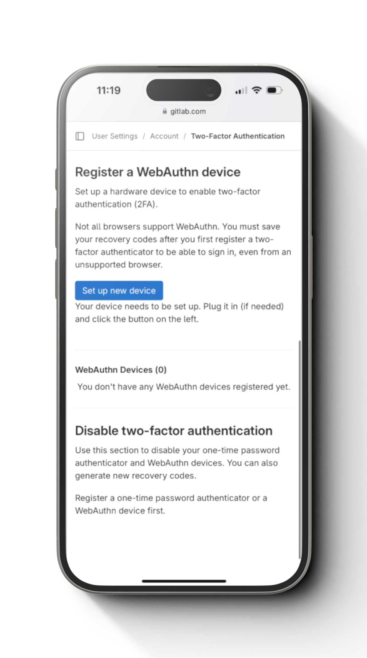 Product image for setup Cryptnox FIDO2 card for Gitlab account mobile