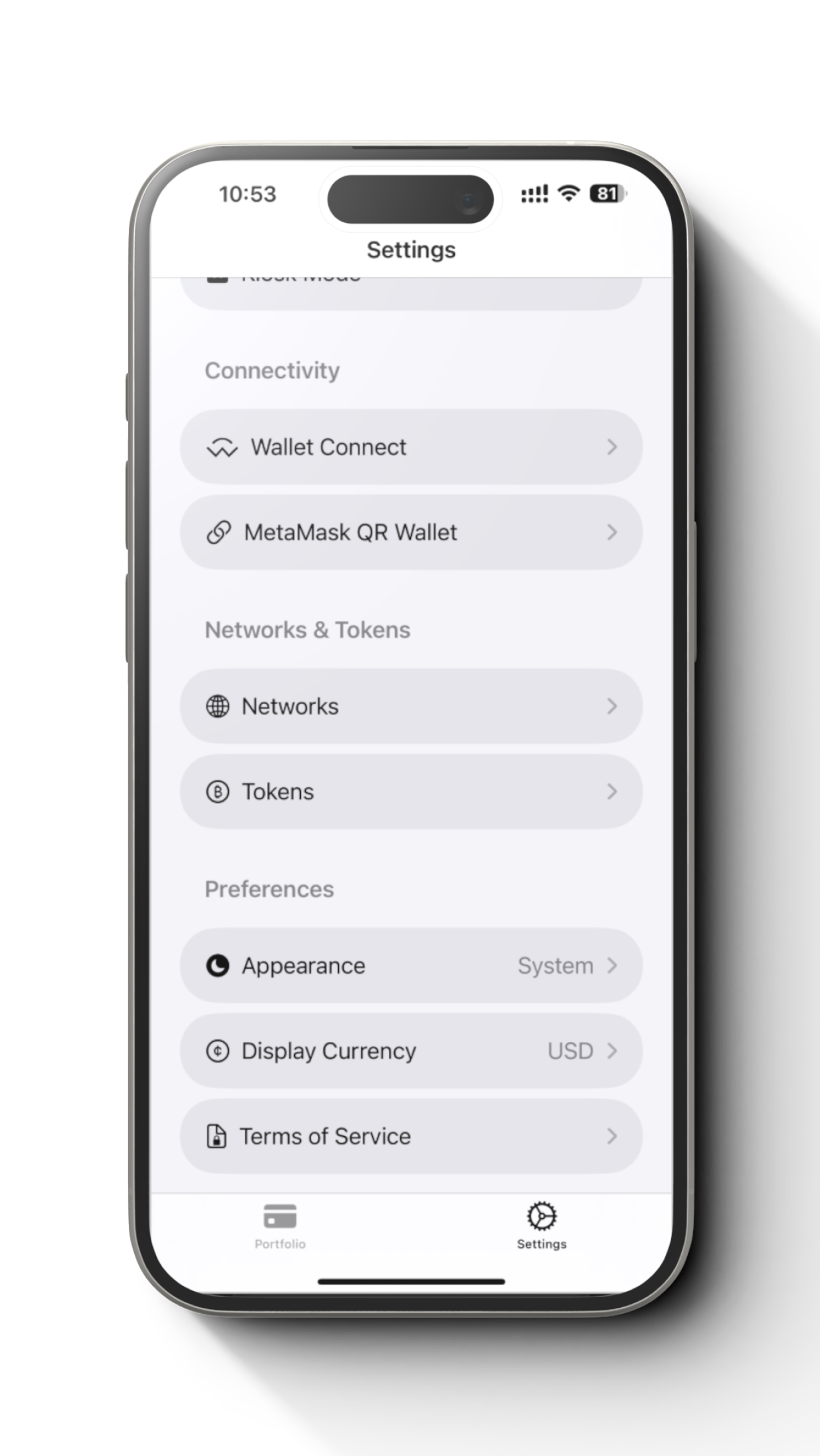 Adding a new token in the crypto wallet app