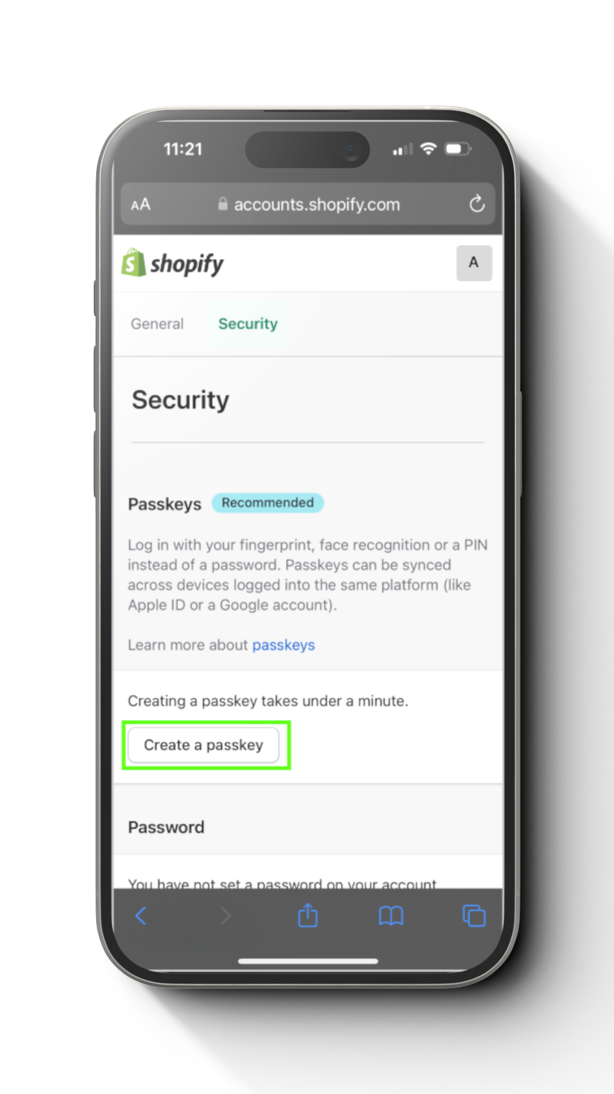 Step 9: Cryptnox FIDO2 card Shopify mobile setup final mobile view