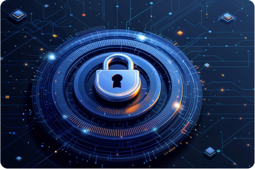 Digital padlock in a futuristic circuit board