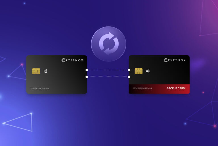 CRYPTNOX main and backup cards with sync icon