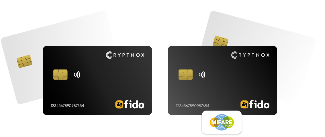 Collection of FIDO2 Security Keys in smartcard format by Cryptnox