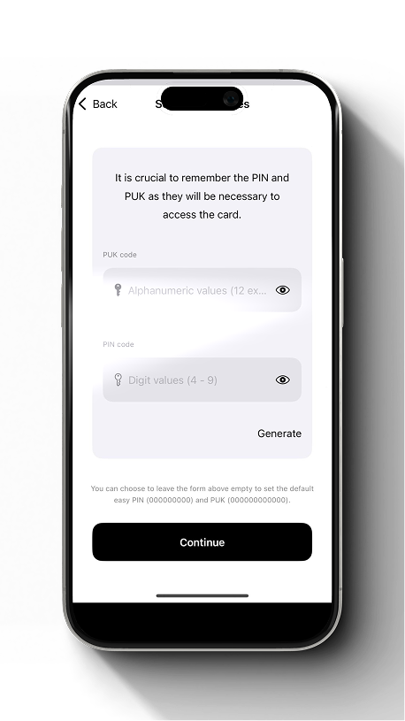 Set unique PIN and PUK codes for each card