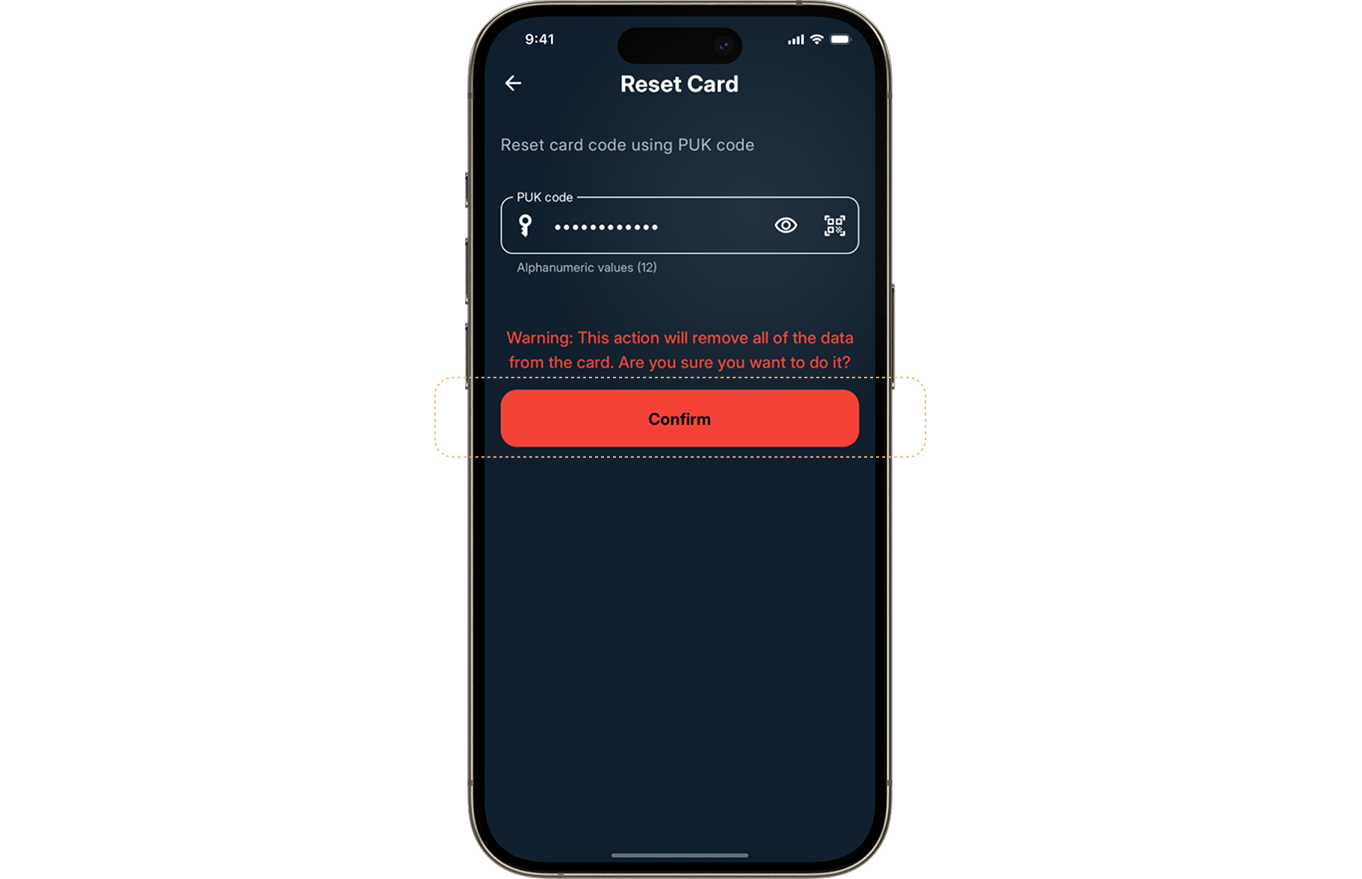 Once the PUK code has been filled in