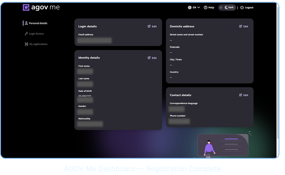 AGOV Me Dashboard — Registration Complete