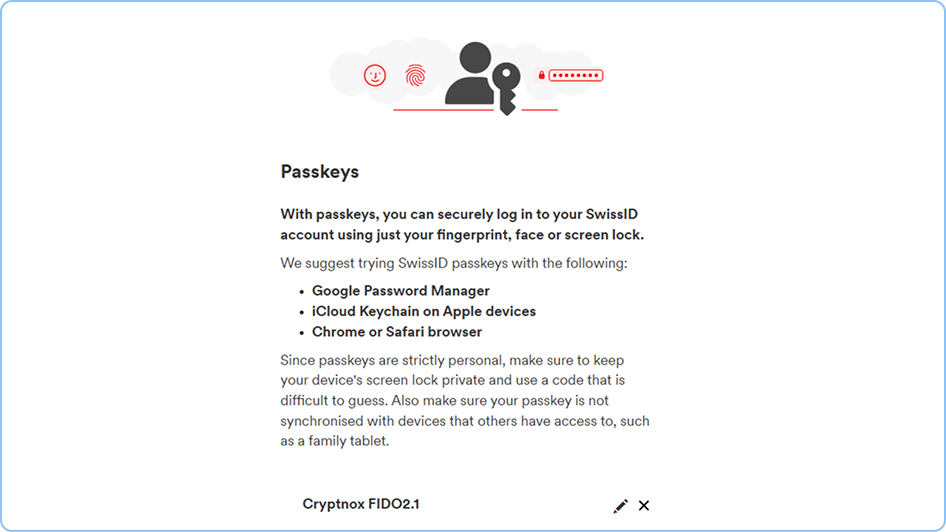 Passkeys Page — Cryptnox Card Registered