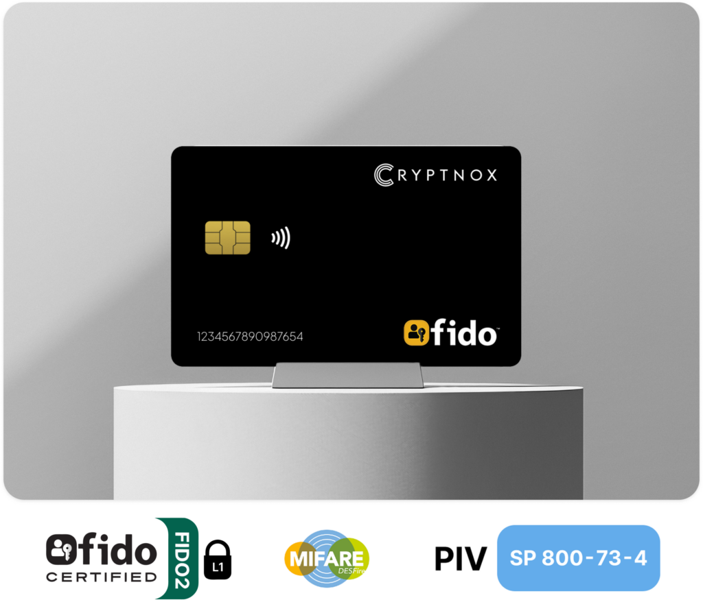 Cryptnox smart card with FIDO2 Certified, MIFARE DESFire and PIV NIST SP 800-73-4 badges