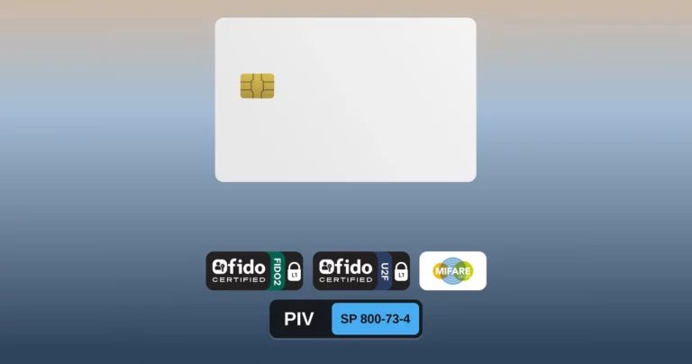 Cryptnox FIDO2 + PIV + MIFARE DESFire EV3 16K white PVC smart card with FIDO2, U2F, MIFARE DESFire and PIV SP 800-73-4 badges