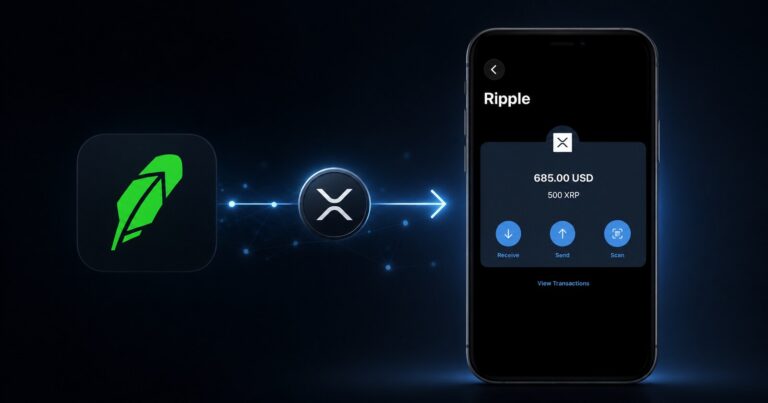 XRP transfer from Robinhood to the Cryptnox Wallet app, showing a 500 XRP balance on the Ripple screen