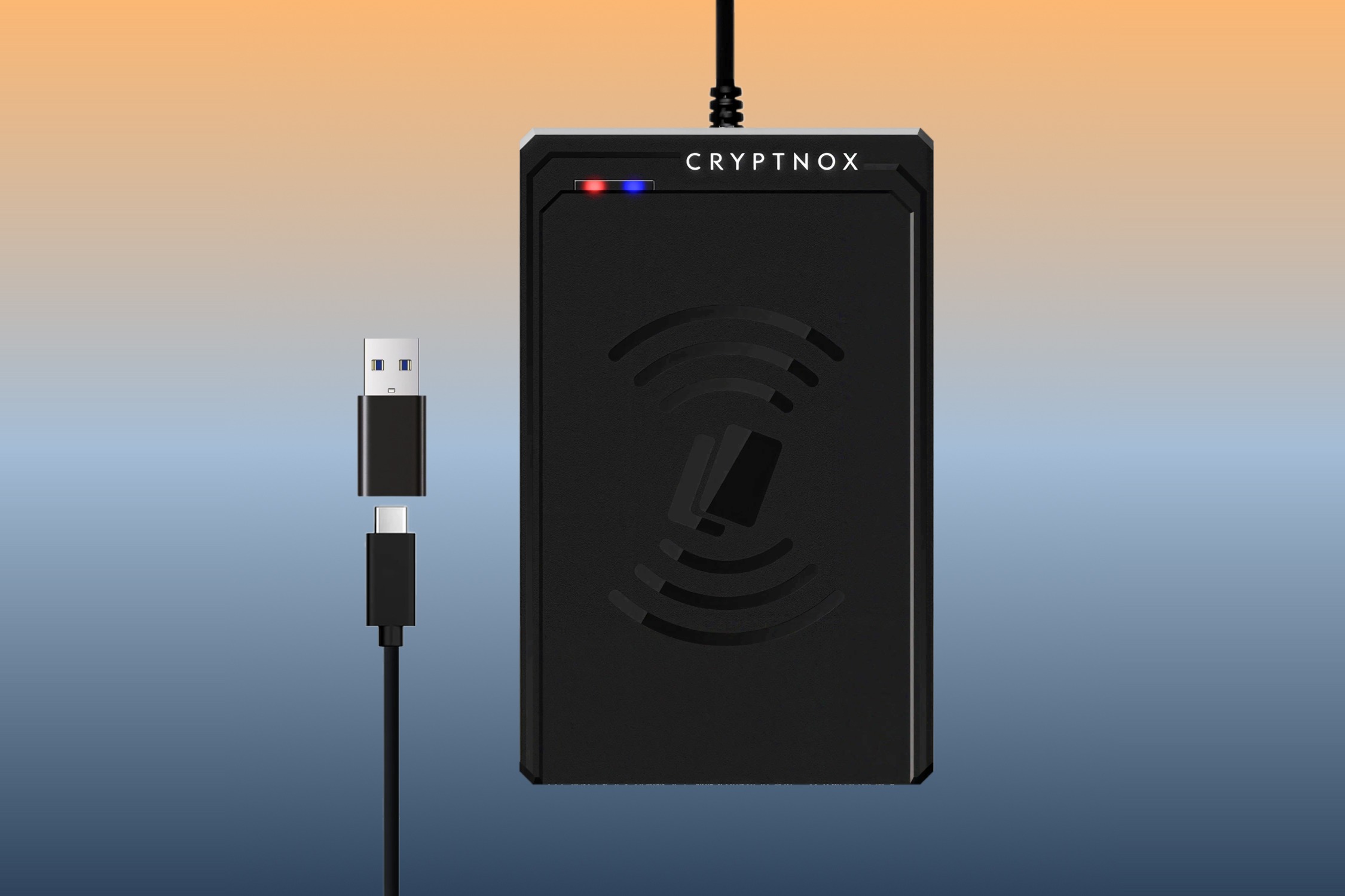 Cryptnox NFC USB-C contactless smart card reader with the included plug-on USB-A adapter