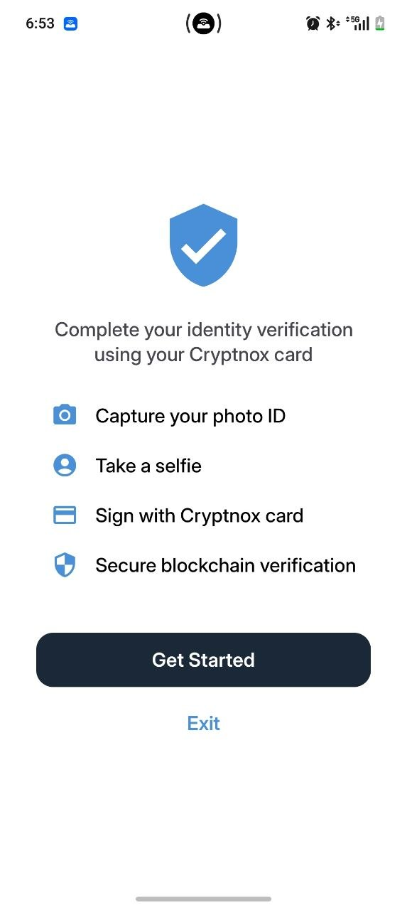 Cryptnox Wallet identity verification welcome screen