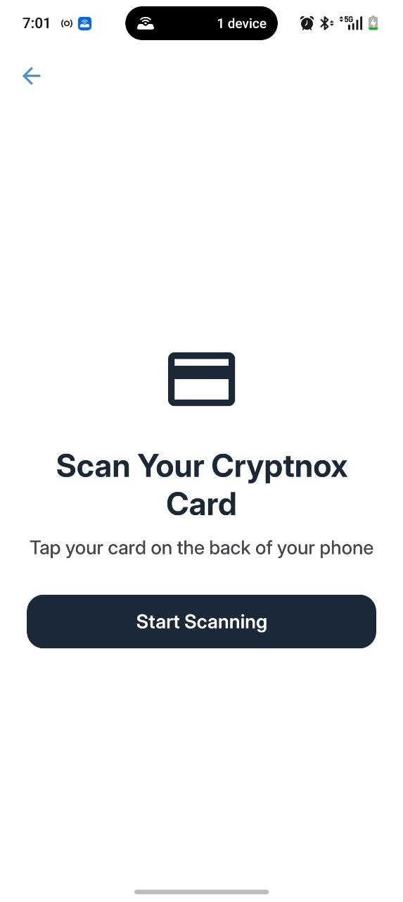Cryptnox card connected to an NFC phone for digital signing