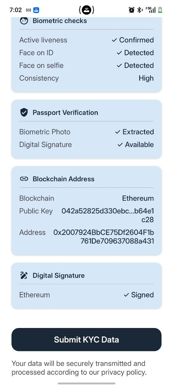 Reviewing checks, blockchain address and signature before submitting in Cryptnox Wallet