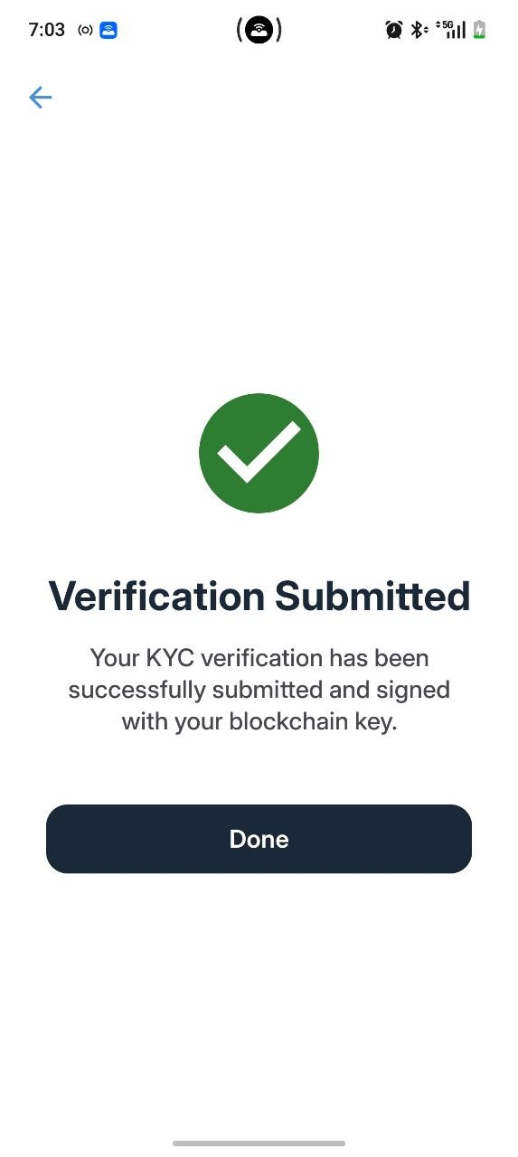 Verification Submitted confirmation in Cryptnox Wallet
